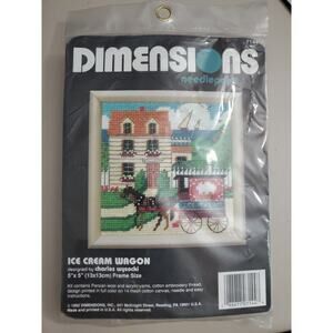 Vtg 1992 Dimensions Wysocki Needlepoint Kit 7144 Ice Cream Wagon 5x5 12 Mesh
